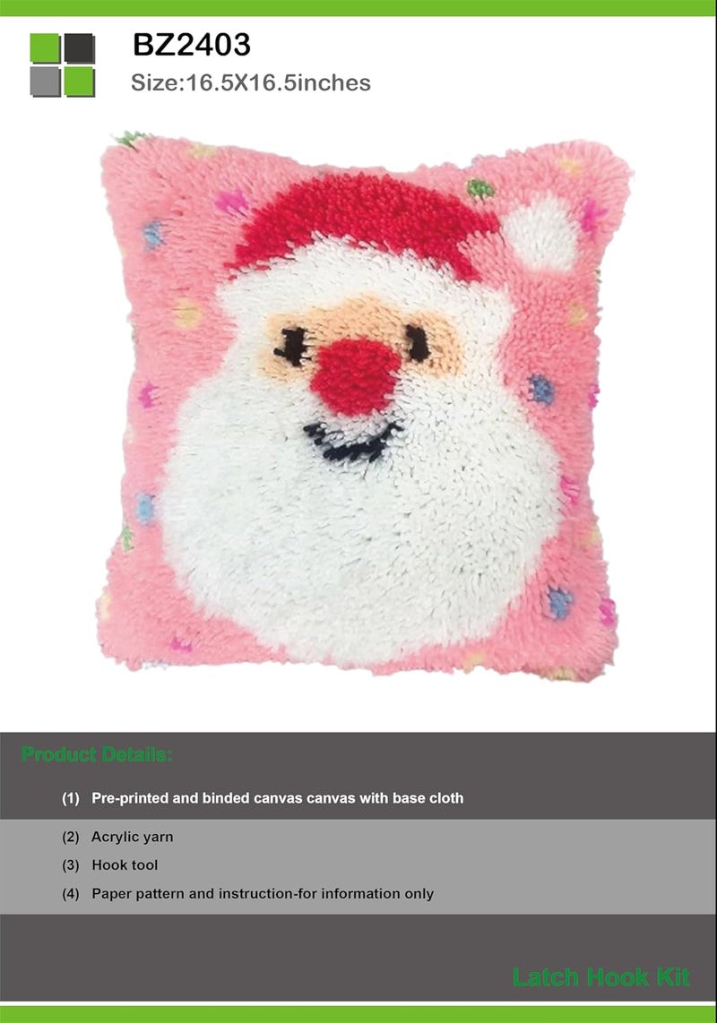 Beyond Your Thoughts Christmas Latch Hook Kits DIY Pink Throw Pillow Cover Cute Santa with Color Pattern Printed for Kids Adults Beginners Family Decoration 16.5 * 16.5 inches BZ2403 - Image 2